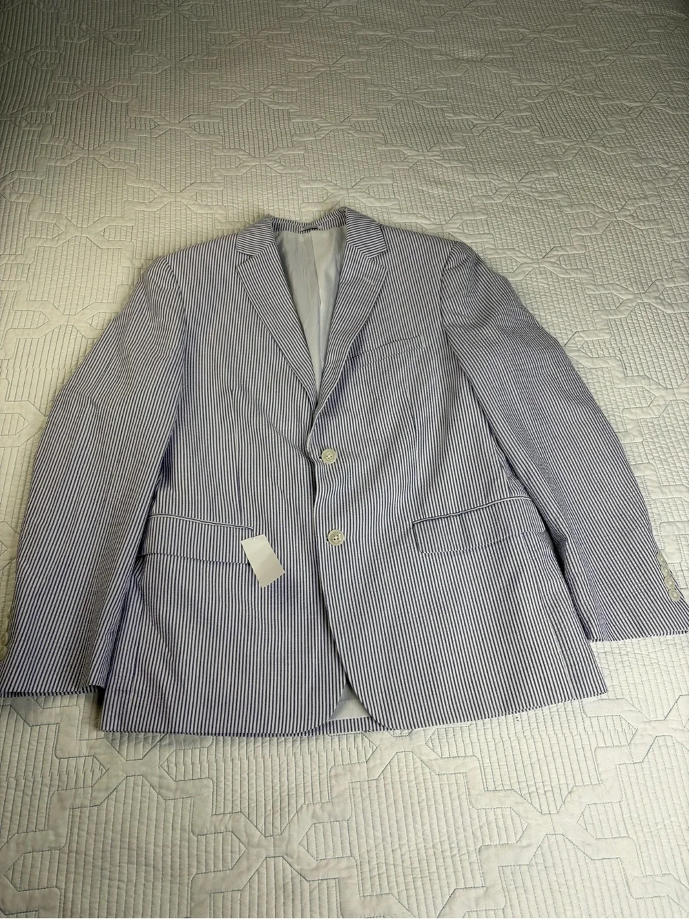 Saddlebred Mens 40R Seersucker Blazer Blue White Striped Cotton Sport Coat
